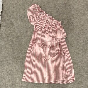 Billabong Pink and White Striped One-Shoulder Dress